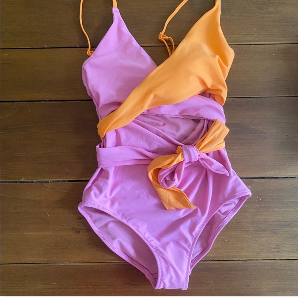 Aerie American Eagle Pink Cross front cut out suit